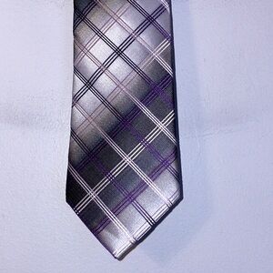 Pierre Cardin Purple Windowpane Design Slim Tie with Pocket Square Set